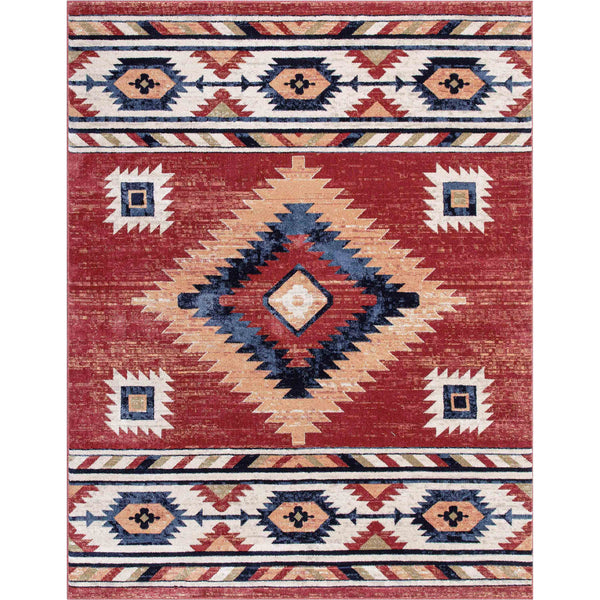 Blue Red Southwestern Throw Rug, 58.5