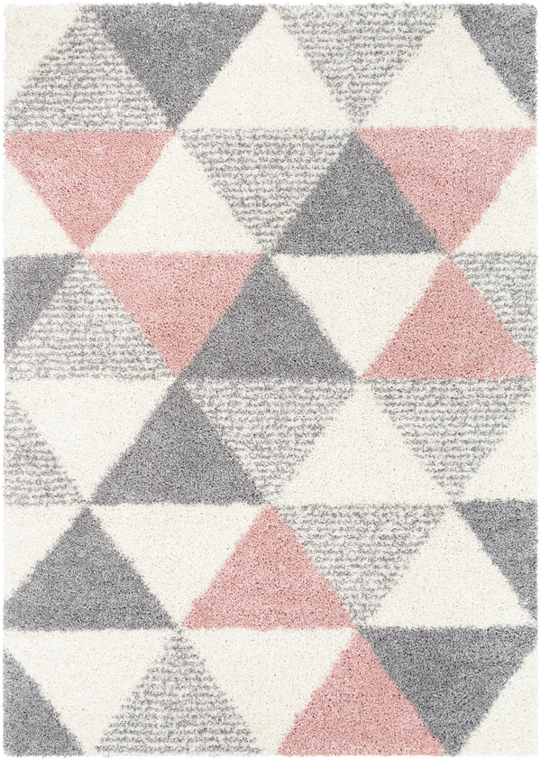 Reily Mid-Century Modern Geometric Triangle Pattern Pink Shag Rug