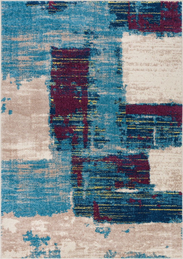 Central Park Blue Abstract Brushstrokes Rug