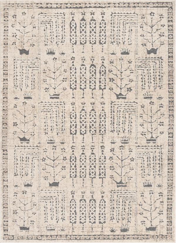 Marina Tribal Geometric Pattern Beige Distressed High-Low Rug