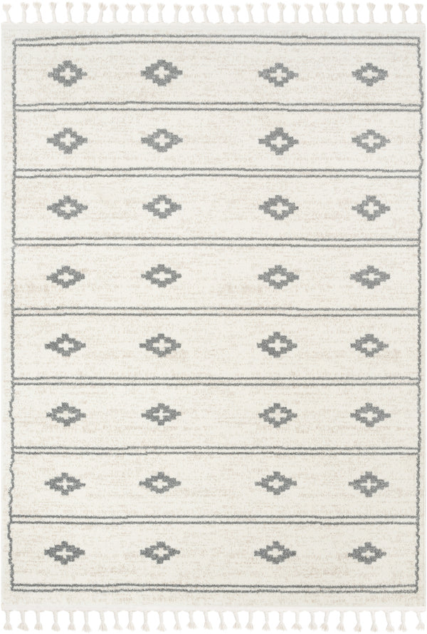 Parallel Moroccan Tribal, Diamond Pattern Ivory Grey Rug