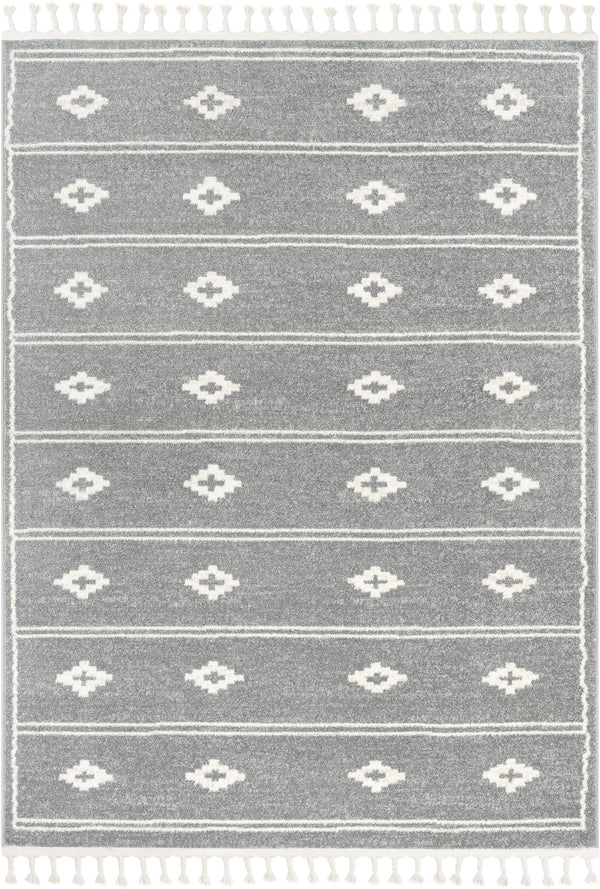 Parallel Moroccan Tribal, Diamond Pattern Grey Rug