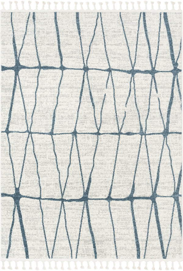 Crisscross Nordic Geometric Pattern Blue Ivory Rug