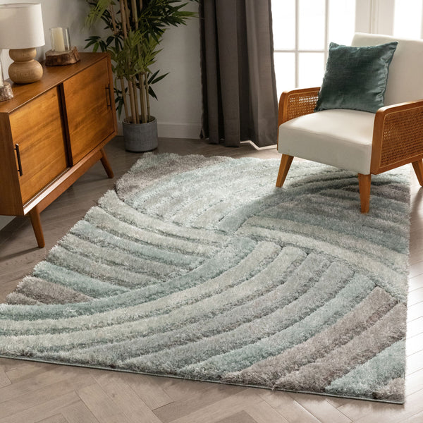 Ucci Blue Modern 3D Textured Shag Rug By Chill Rugs